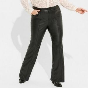 Torrid Pintuck Trouser Boot Faux Leather High Rise Pant Deep Black 18 Short